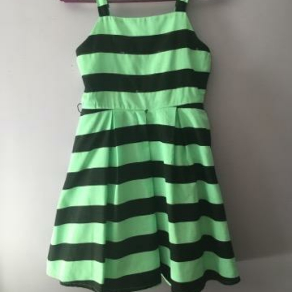 Justice mint green and black striped dress !!!!!